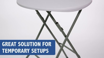 24-Inch Round White Plastic Folding Table with Gray Metal Frame