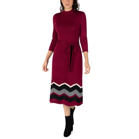 Sandra Darren - 3/4 Sleeve Mock Neck Fit & Flare Belted Sweater Dress ...