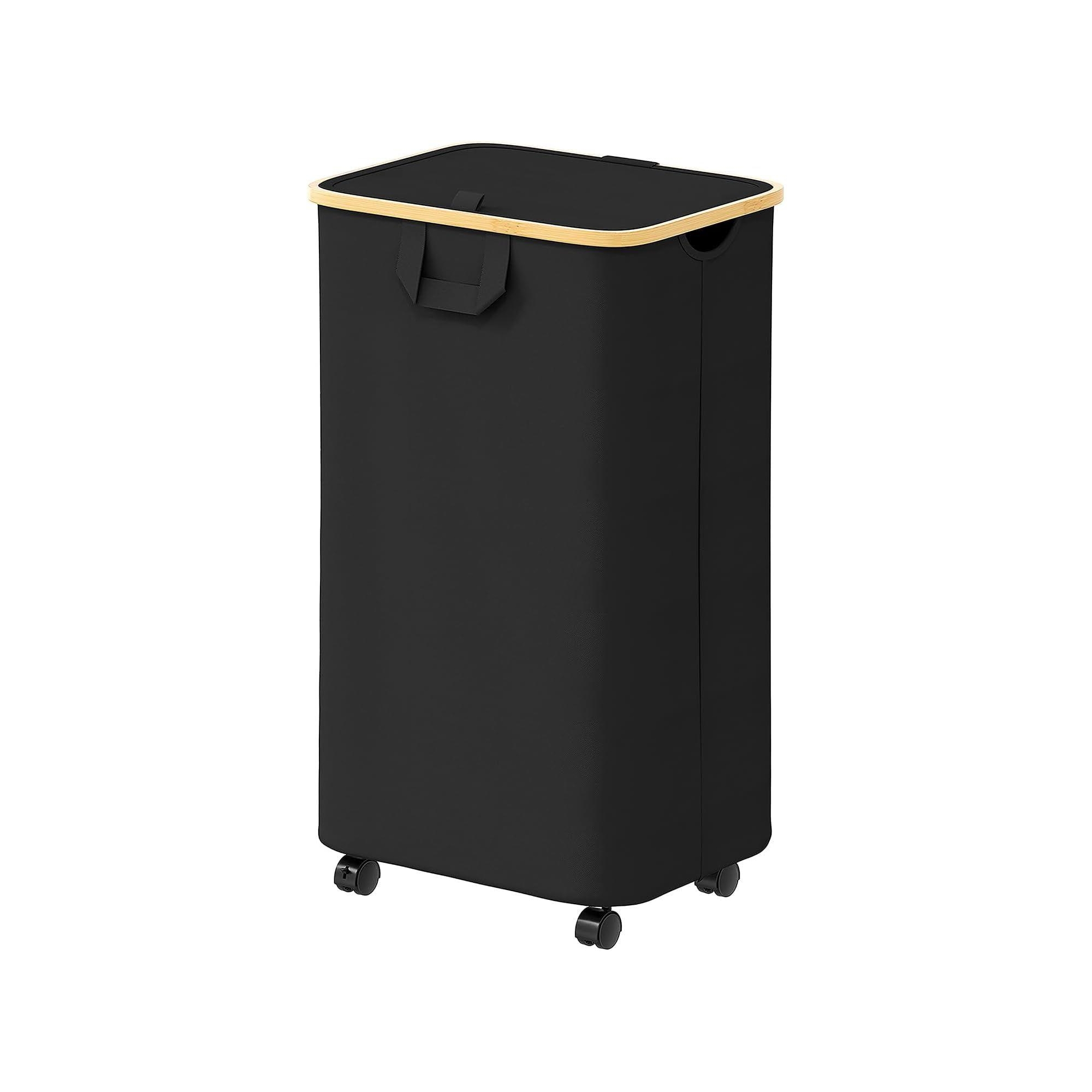 Laundry Hamper with Wheels and Lid - 100L Rolling Clothes Basket with Bamboo Handle, SpaceAid Large Laundry Organizer for Bedroom, Bathroom, Dorm