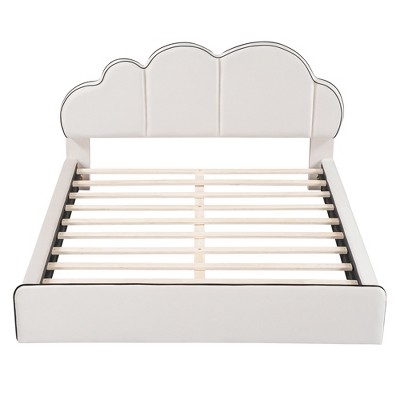 TiramisuBest Queen size Upholstered Platform Bed with Cloud-shaped Headboard - Beige Velvet Design