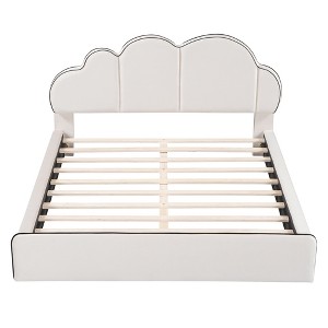 TiramisuBest Queen size Upholstered Platform Bed with Cloud-shaped Headboard - Beige Velvet Design - 1 of 4