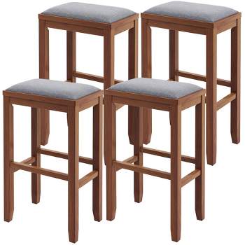 Tangkula 4 PCS Upholstered Wooden Bar Stools Bar Height Chairs Dining