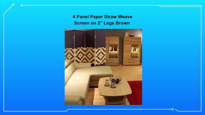 4 Panel Paper Straw Weave Screen on 2" Legs - Ore International, 4 of 10, play video