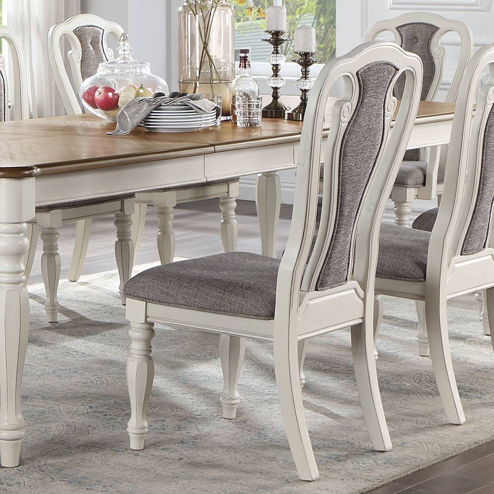 Photos - Chair 20" Florian Dining  Gray Fabric and Antique White Finish - Acme Furni