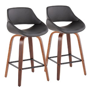 Mid-Century Modern Counter Stool with 360¡ã Swivel, Curved Back and Padded Seat (Set of 2) with Square Footrest for Kitchen - 1 of 4