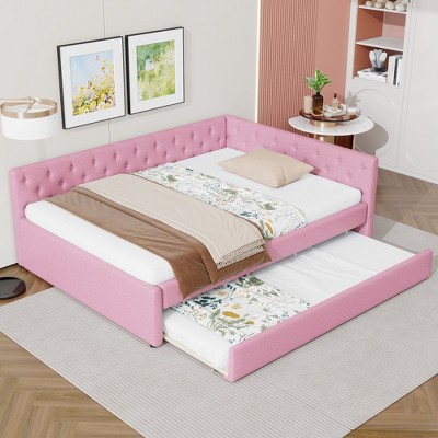 YOOCOZZ Full XL Size Modern Upholstered Linen Daybed with Twin Trundle