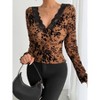 Coolmee Women's Lace Long Sleeve Tops Deep V Neck Bell Sleeve Crop Going Out Top Sheer Slim Fitted T Shirt - 3 of 4