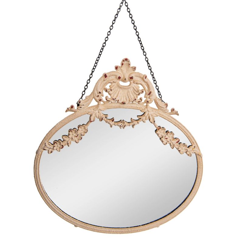Storied Home Vintage Pewter Framed Wall Mirror with Decorative Chain Cream, 4 of 6