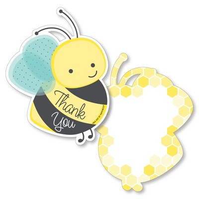 Big Dot of Happiness Honey Bee - Shaped Thank You Cards - Baby Shower or Birthday Party Thank You Note Cards with Envelopes - Set of 12