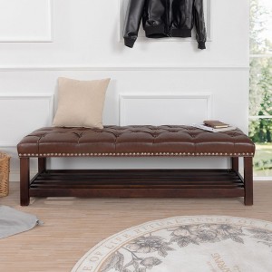TUYOHW Upholstered Bed Bench Bed Entrance Shoe Bench, 60" with Nailhead Trim Upholstered Leather Bench Living Room Shoe Rack Footstool - 1 of 4
