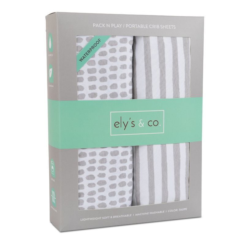 Ely's & Co. Baby Fitted Waterproof Sheet Set  100% Combed Jersey Cotton Taupe Stripes & Splash, 4 of 11
