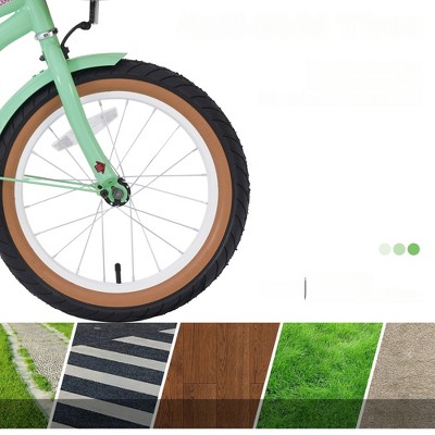INFURNIC Bicycles, Cruiser Bikes with Training Wheels, Girls Bike with Height-adjustable Saddle and Handlebar, Green, 20.87"*33.46"*43.31"