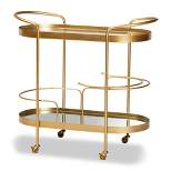 Kamal Glam Brushed Metal and Mirrored Glass 2 Tier Mobile Wine Bar Cart Gold - Baxton Studio