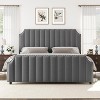King Platform Bed Frame with 50.2" Headboard, Velvet Upholstered Bed Frame with Vertical Channel Tufted Headboard & Footboard, Nailhead Trim, Black - 3 of 4