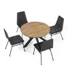Coolbibila 5 Piece Outdoor Patio Wood Round Slat X-Shaped Based Dining Table for 4 with Dining Chairs,Armless PE Rattan Woven Dining Chair - 3 of 4
