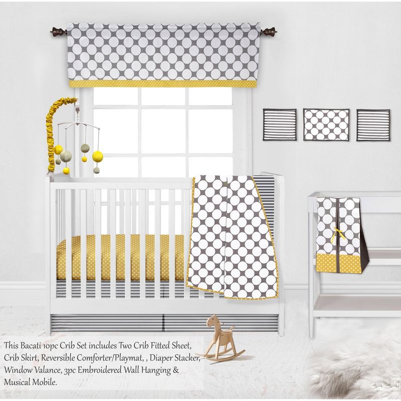 Bacati - Dots Stripes Gray Yellow 10 pc Boy or Girl Gender Neutral Unisex Baby Crib Bedding Set with 2 Crib Fitted Sheets, 4 of 12