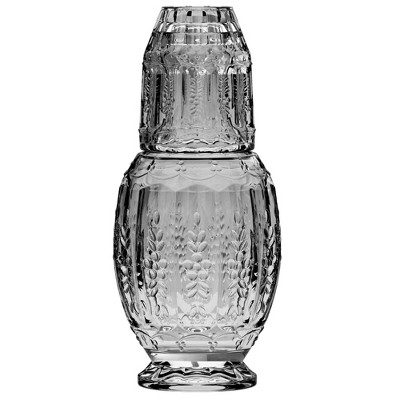 Elle Décor Vintage Night Bedside 33 oz. Water Carafe With Tumbler, 2-Piece Set, Elegant Pitcher and Matching Drinking Glass Doubles As Lid