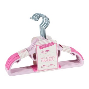 Simplify 12pk Kids' Razor Thin S-Shape Suit and Shirt Hanger with Tie Bar Pink: Metal & TPR, Multipurpose, 12ct - 1 of 4