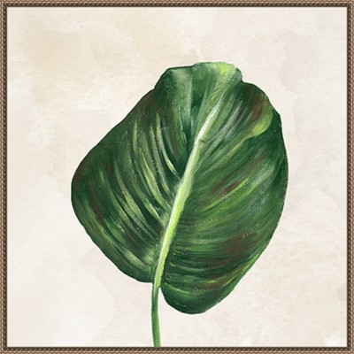Tropical Leaves I Green Leaf Canvas Print with Bronze Frame