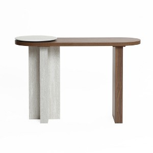 LuxenHome Travertine-Style MDF Wood Oval Console Table Brown - 1 of 4