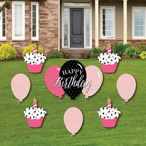 Big Dot of Happiness Chic Happy Birthday - Pink, Black and Gold - Yard Sign and Outdoor Lawn Decorations - Happy Birthday Party Yard Signs - Set of 8 - 1 of 4