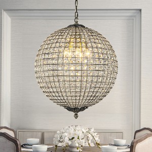 ALOADECOR  Antique Gold Globe Sphere Chandelier Small Crystal Vintage Chandelier Cage-Style Shade Pendant Light for Kitchen Island - 1 of 4