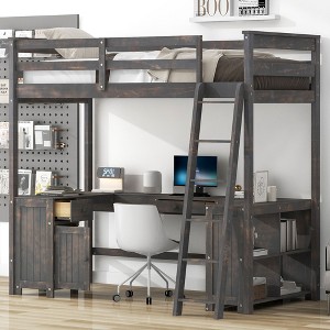 NicBex Twin Size Bunk Bed with Desk Wooden Bed Frame with cabinet, Shelves, Drawers, Inclined Ladder and Guardrail, No Box Spring Required, Brown - 1 of 4