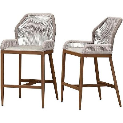PURPLE LEAF 2 Pieces Bar Stools Patio Modern Rattan Barstools Aluminum Woven Tall Bar Chairs with Cushions for Outdoor Kitchen Island Garden