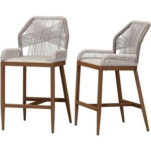 PURPLE LEAF 2 Pieces Bar Stools Patio Modern Rattan Barstools Aluminum Woven Tall Bar Chairs with Cushions for Outdoor Kitchen Island Garden - 1 of 1