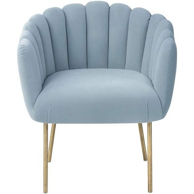 UNISOAR Doloris Modern Sea Blue Easy Clean Velvet Upholstered Feather Side Chair with Brushed Gold Leg Blue