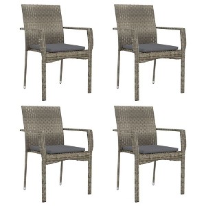 vidaXL Modern Garden Patio Chairs Set - Pack of 4, Durable Poly Rattan Design, Includes Cushions - 1 of 4