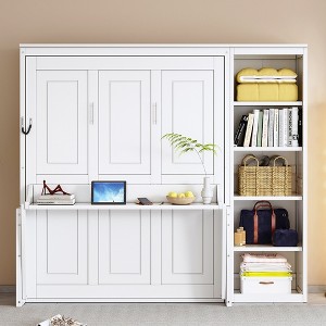 Whisen Modern and Simple Wood Queen Size Murphy Bed with a Shelf - 1 of 4