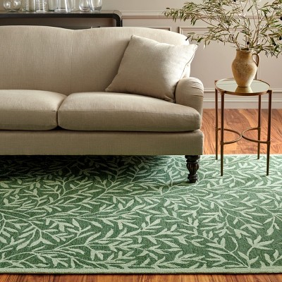Handmade Green Floral Wool Tufted Rectangular Area Rug 5' x 8'