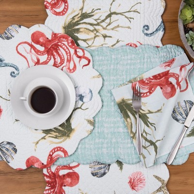 Behari Coastal Cotton Table Runner with Oceanic Motifs
