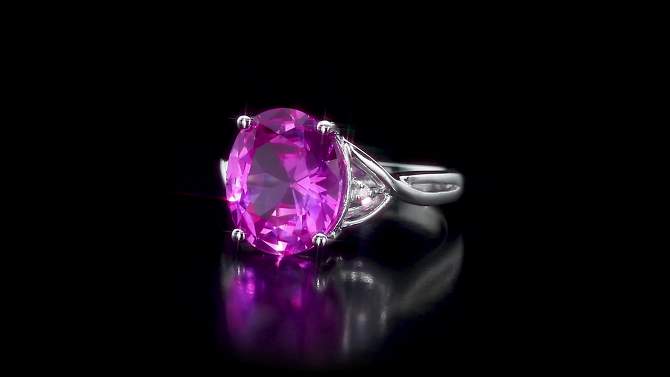 7.49 CT. T.W. Simulated Pink Sapphire and .01 CT. T.W. Diamond 3-Prong Set Ring in Sterling Silver - 5 - Pink, 2 of 5, play video