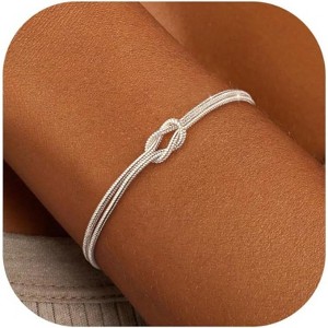 14K Gold Plated Bracelet for Women Non Tarnish Heart Pearl Knot Beaded Bracelets Stack Set - 1 of 4