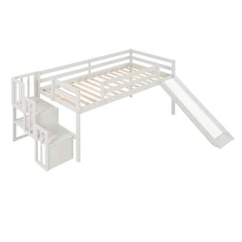 Twin size Loft Bed with Staircase, Safety Guardrails and Slide-ModernLuxe