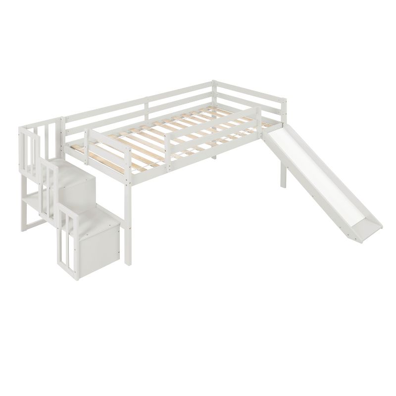 Twin size Loft Bed with Staircase, Safety Guardrails and Slide-ModernLuxe, 1 of 7