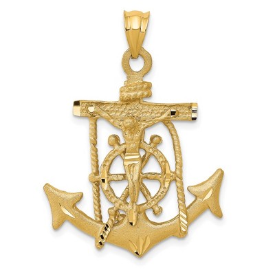 Black Bow Jewelry 14k Yellow Gold Satin & Diamond-Cut Mariners Crucifix Cross Pendant