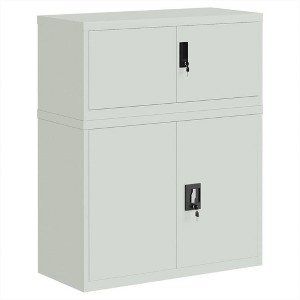 vidaXL Lockable Metal Filing Cabinet - Gray Steel with Adjustable Shelves, Office Storage Organizer, 35.4" x 15.7" x 43.3" - 1 of 4