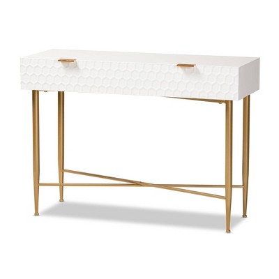 Baxton Studio Galia Wood and Metal 1 Drawer Console Table White/Gold: Chic Entryway Furniture, No Assembly Required