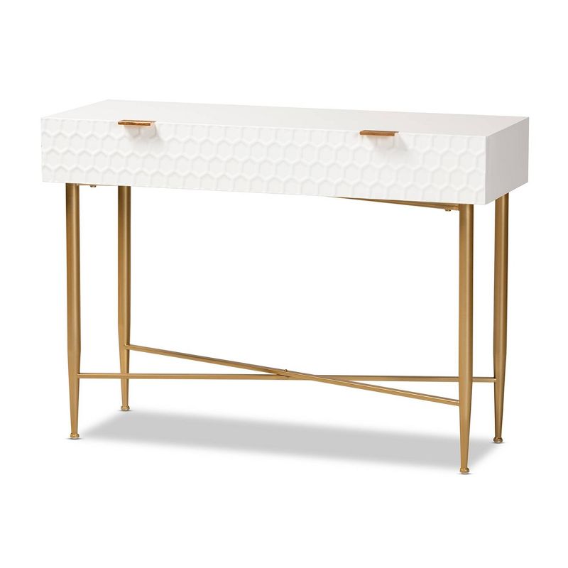 Galia Wood and Metal 1 Drawer Console Table White/Gold - Baxton Studio, 1 of 13
