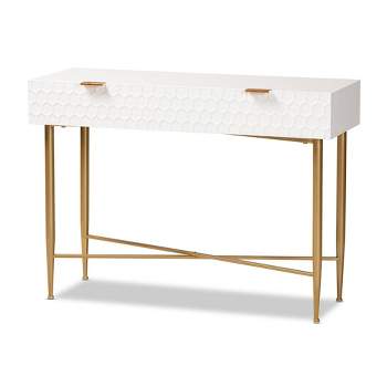 Galia Wood and Metal 1 Drawer Console Table White/Gold - Baxton Studio