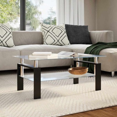 vidaXL Coffee Table Grey and Transparent Tempered Glass and Melamine