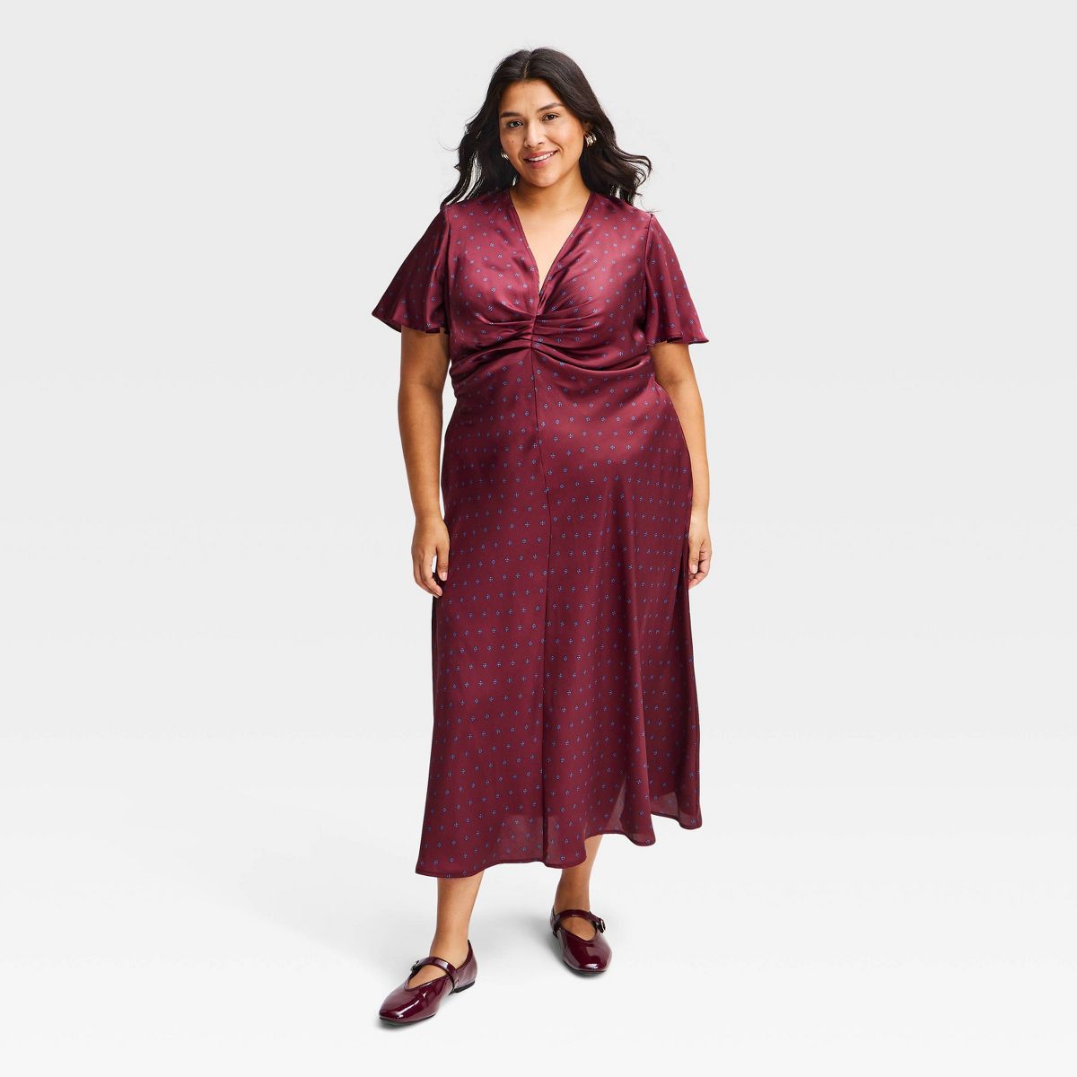 Women's Short Flutter Sleeve Ruched Maxi Dress - A New Day™ - thumbnail 4