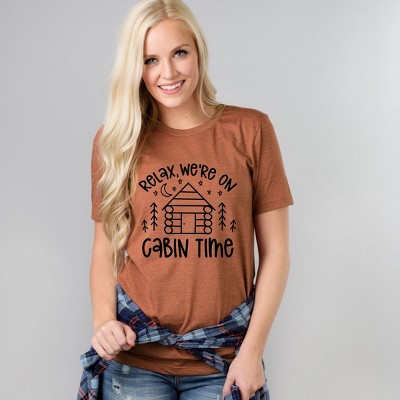 Simply Sage Market We're On Cabin Time Short Sleeve Tee - S - Rust