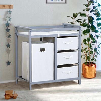 Wooden Baby Changing Table, Modern Diaper Changing Table, Infant Diaper Changing Station Dresser with 3 Laundry Baskets and Changing Pad