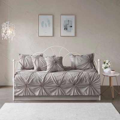 6Pcs Reversible Daybed Cover Set Tufted Puckered Diamond Design Quilted Yarn-Dye Polyester Cotton