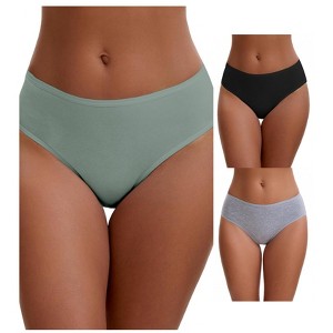 INSPIRE CHIC Plus Size for Women's Cotton Mid-Waisted Briefs Full Coverage Comfortable Underwear 3 Packs - 1 of 4