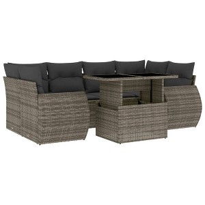 vidaXL Patio Sofa Set with Cushions Outdoor Furniture 7 Piece Poly Rattan - Gray without storage - 1 of 4